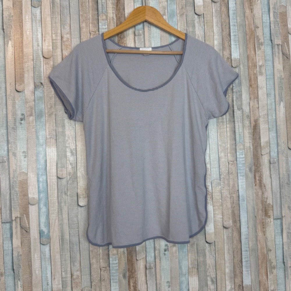 LAKE Pajamas Pima Cotton Short Sleeve Scoop Neck Striped Sleep Shirt Top Tee L